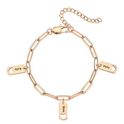 Custom Engraved Name Heart Charm Bracelet