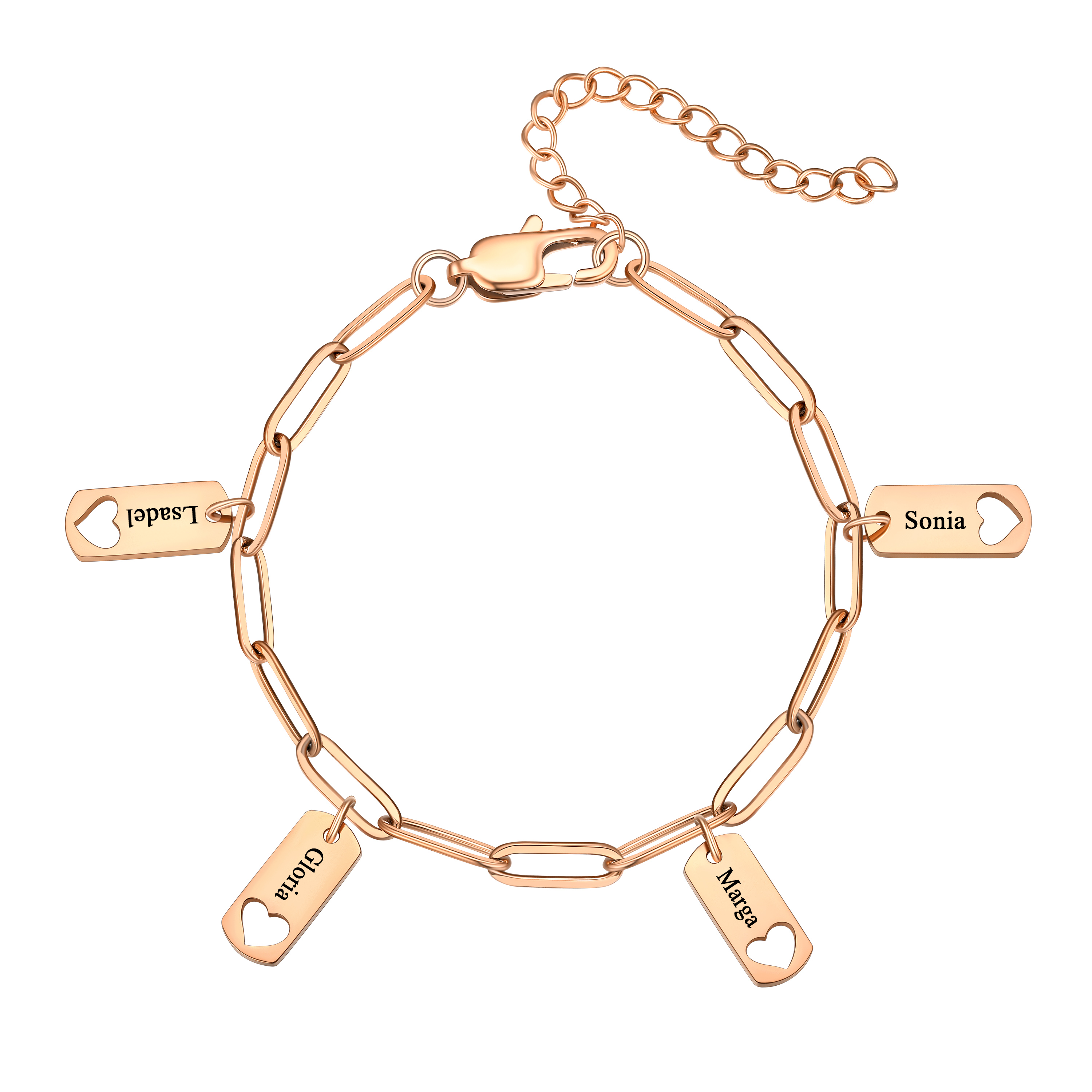 Custom Engraved Name Heart Charm Bracelet