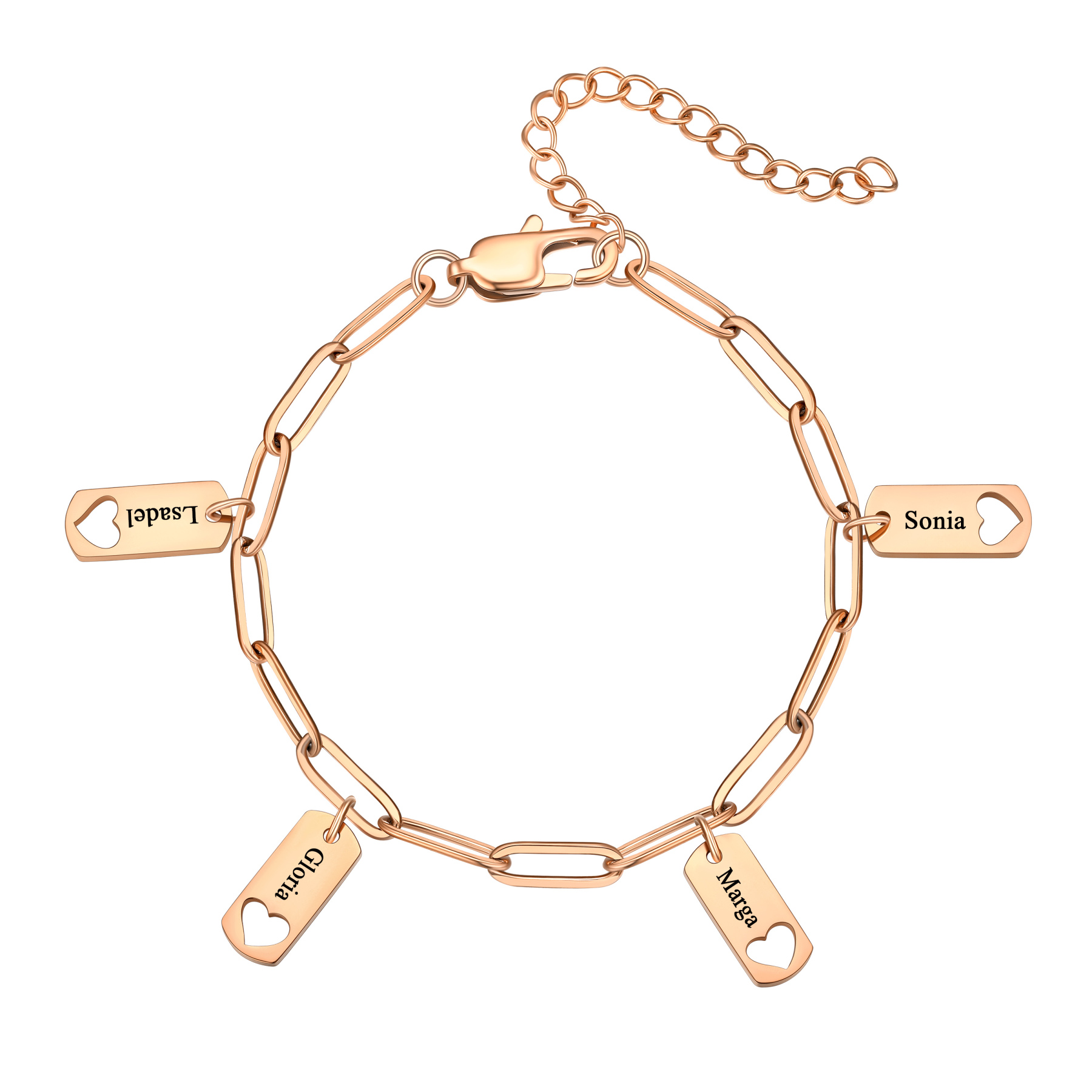 Custom Engraved Name Heart Charm Bracelet