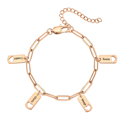 Custom Engraved Name Heart Charm Bracelet