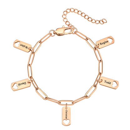 Custom Engraved Name Heart Charm Bracelet