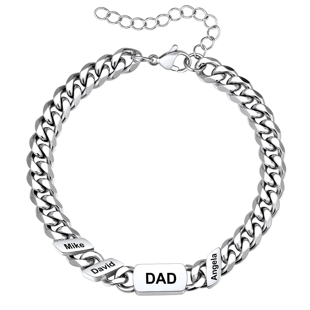 Personalized 3 Name Cuban Link Bracelet for Dad