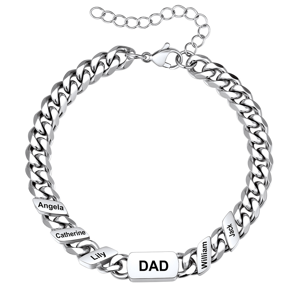 Personalized Silver Name Cuban Link Bracelet for Dad
