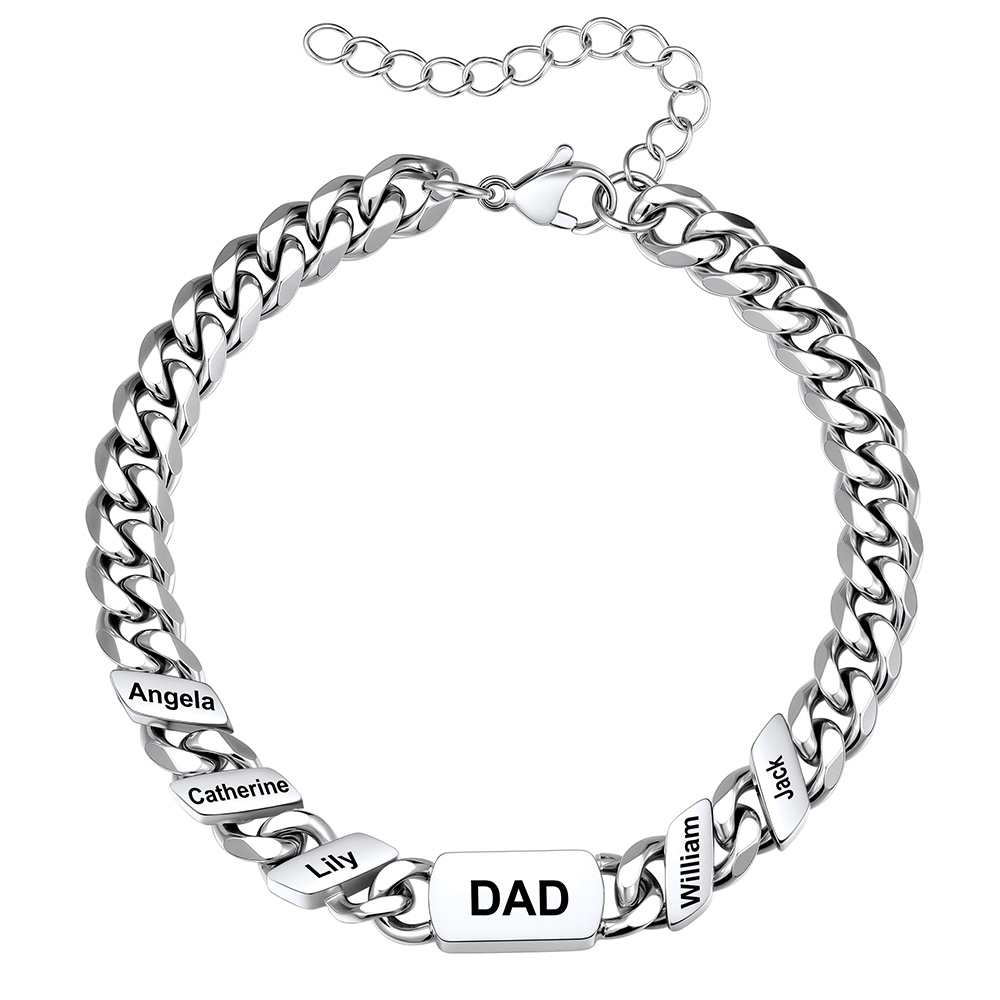 Personalized Silver Name Cuban Link Bracelet for Dad