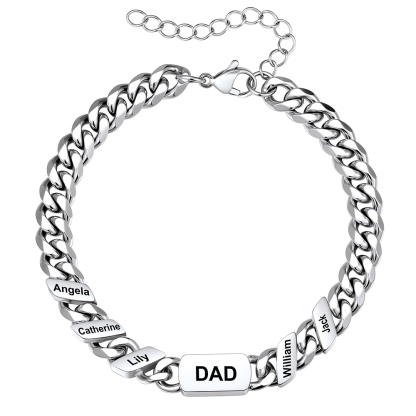 Personalized Silver Name Cuban Link Bracelet for Dad