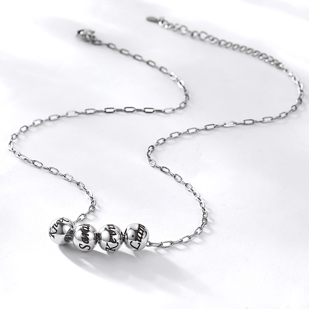 Personalized 4 Name Bead Ball Necklace for women