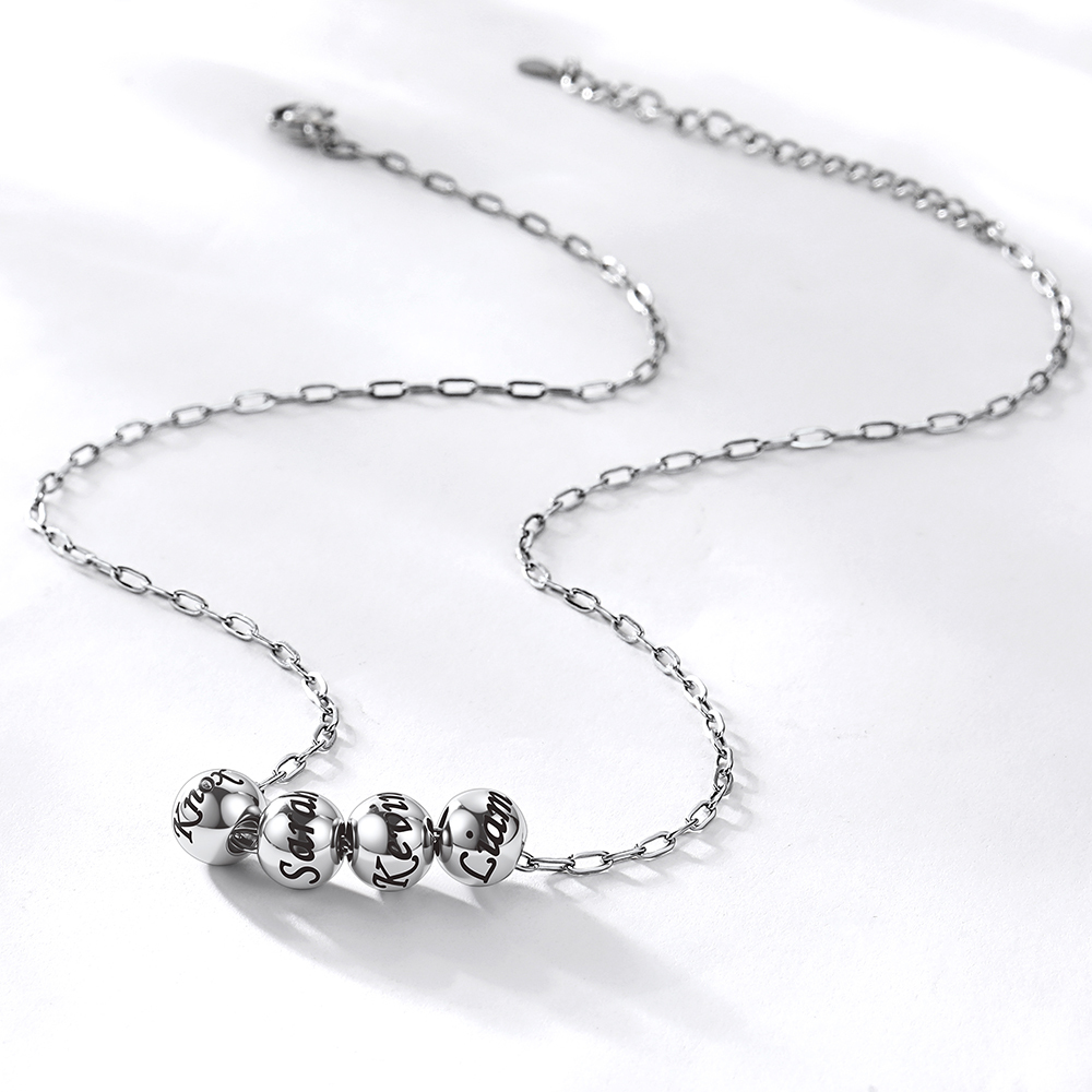Personalized 4 Name Bead Ball Necklace for women