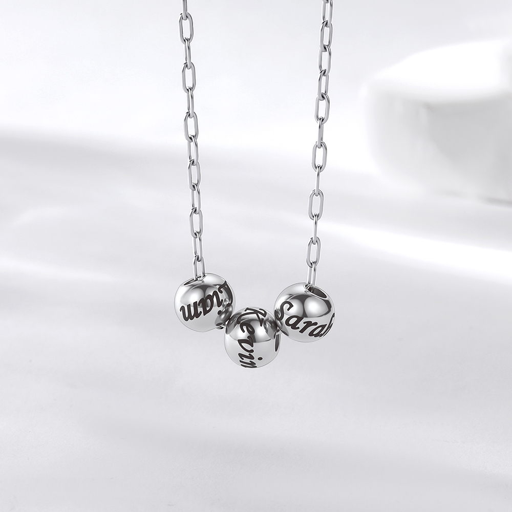 Personalized 1-8 Name Bead Ball Necklace Silver