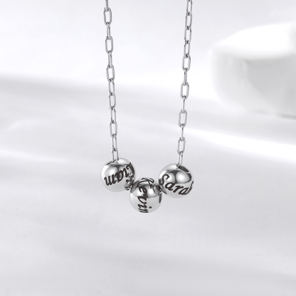 Personalized 1-8 Name Bead Ball Necklace Silver