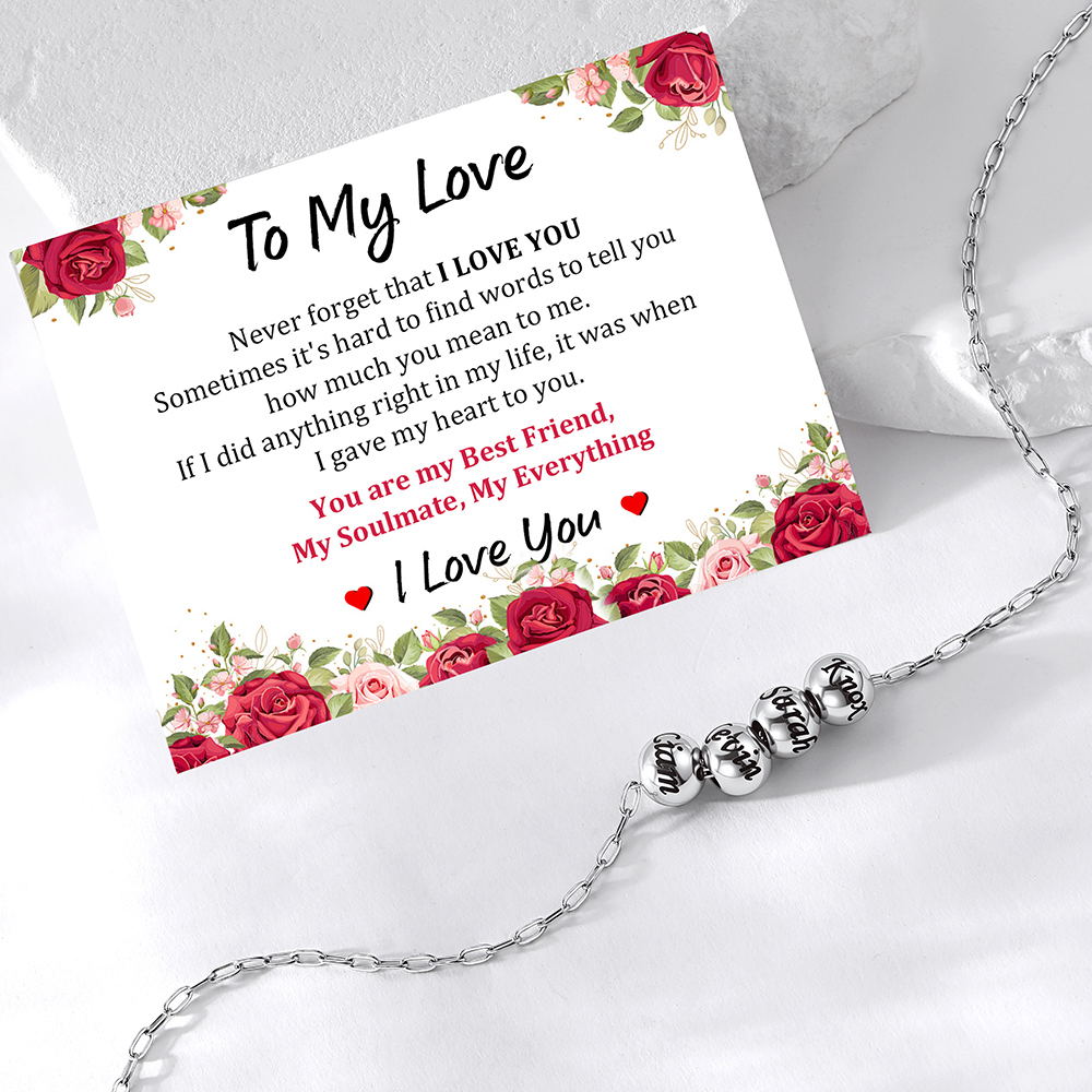 Personalized 1-8 Name Bead Ball Necklace with card