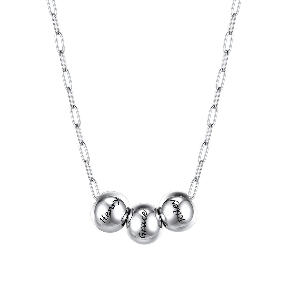 Personalized 3 Name Bead Ball Necklace