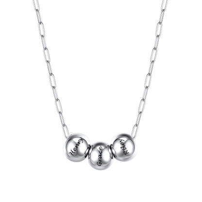 Personalized 3 Name Bead Ball Necklace