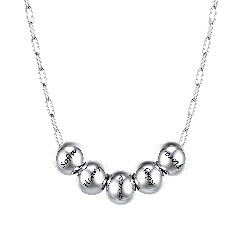 Silver Personalized 1-8 Name Bead Ball Necklace