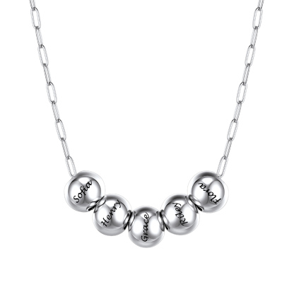 Silver Personalized 1-8 Name Bead Ball Necklace