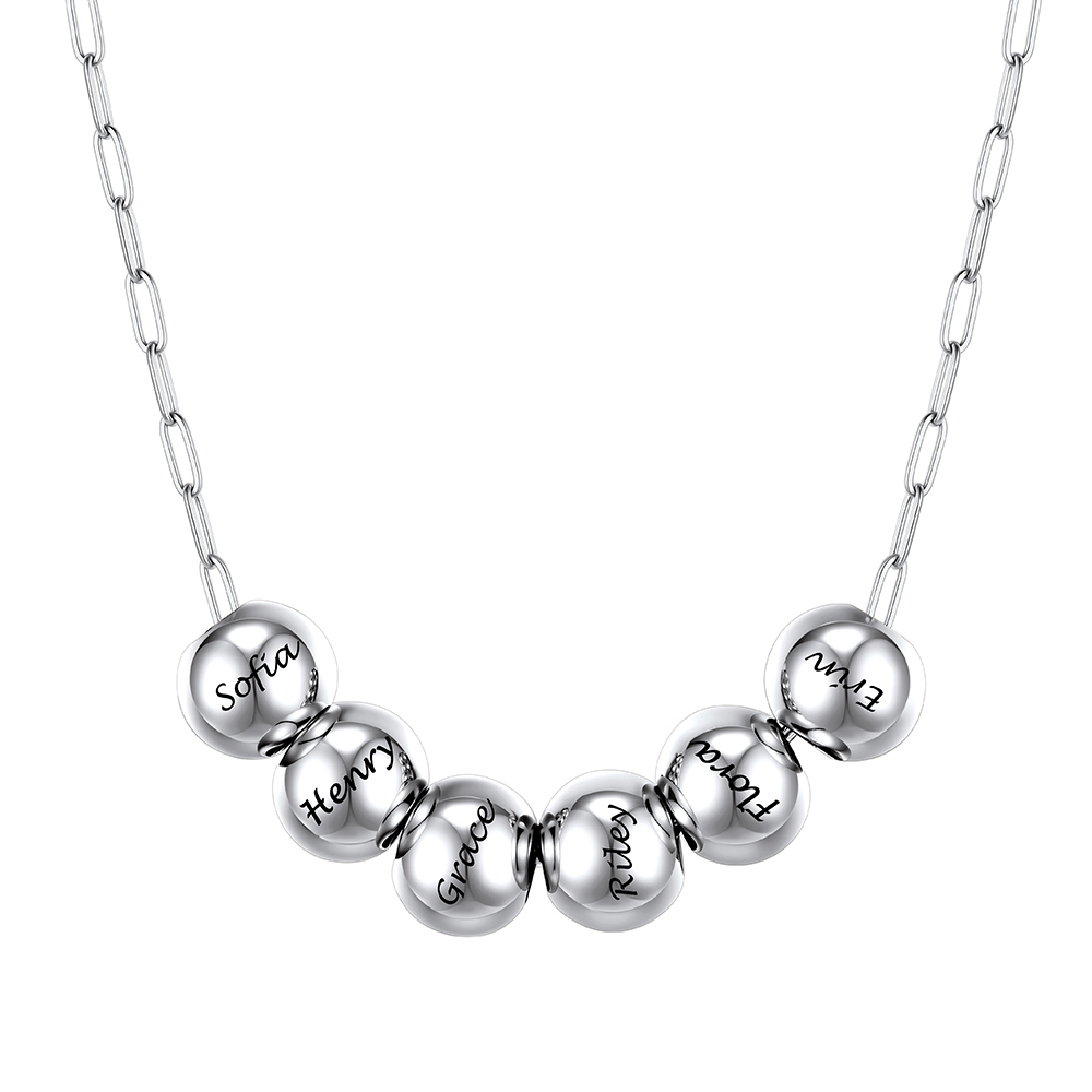 Personalized Silver 1-8 Name Bead Ball Necklace
