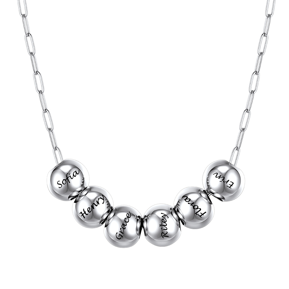 Personalized Silver 1-8 Name Bead Ball Necklace