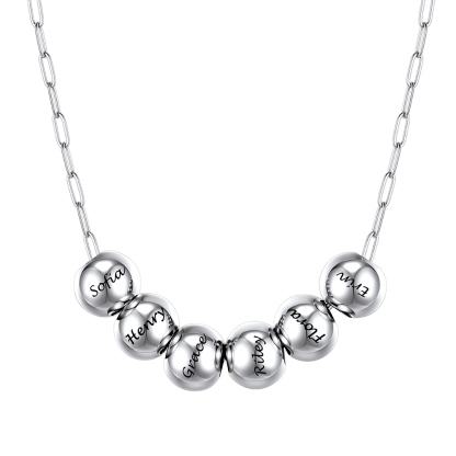 Personalized Silver 1-8 Name Bead Ball Necklace