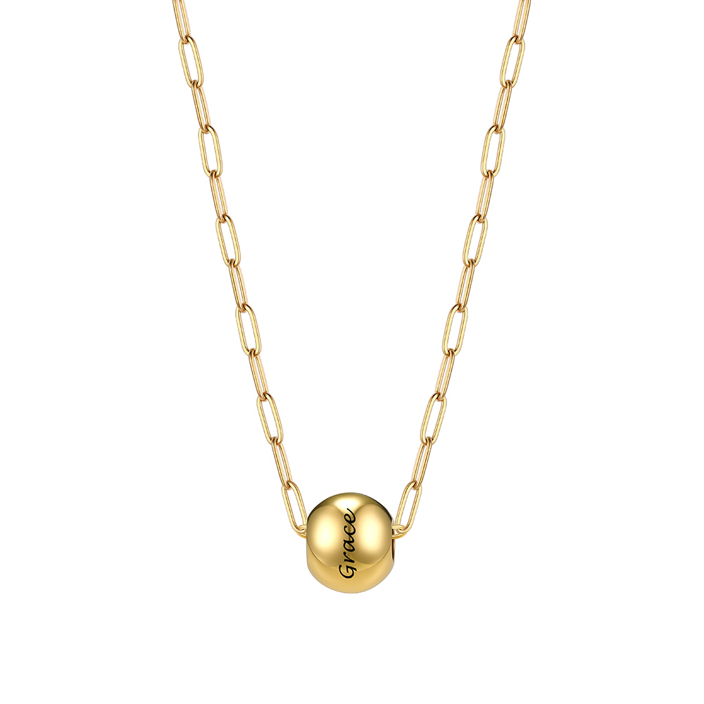 Personalized 1 Name Bead Ball Necklace Gold
