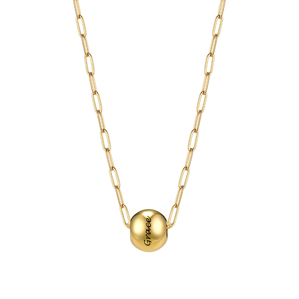Personalized 1 Name Bead Ball Necklace Gold