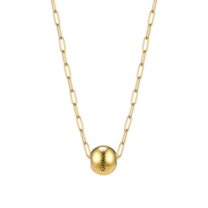 Personalized 1 Name Bead Ball Necklace Gold