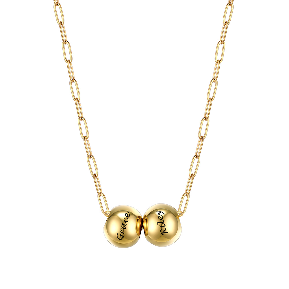 Personalized 2 Name Bead Ball Necklace  Gold