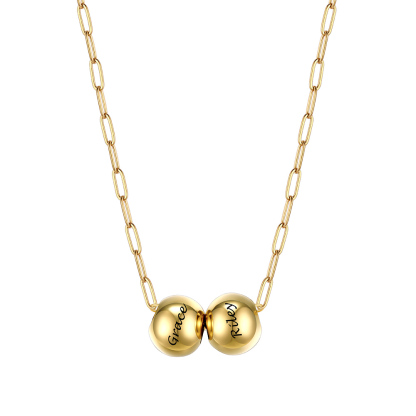 Personalized 2 Name Bead Ball Necklace  Gold