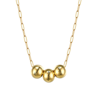 Personalized 3 Name Bead Ball Necklace  Gold