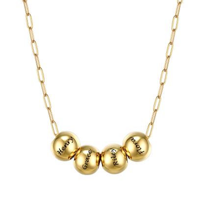 Personalized 4 Name Bead Ball Necklace Gold