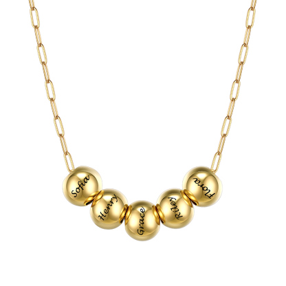Personalized 5 Name Bead Ball Necklace  Gold