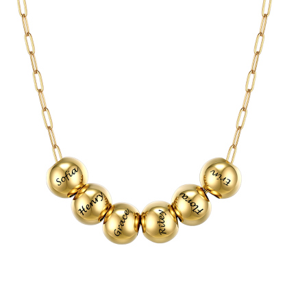 Personalized 6 Name Bead Ball Necklace  Gold