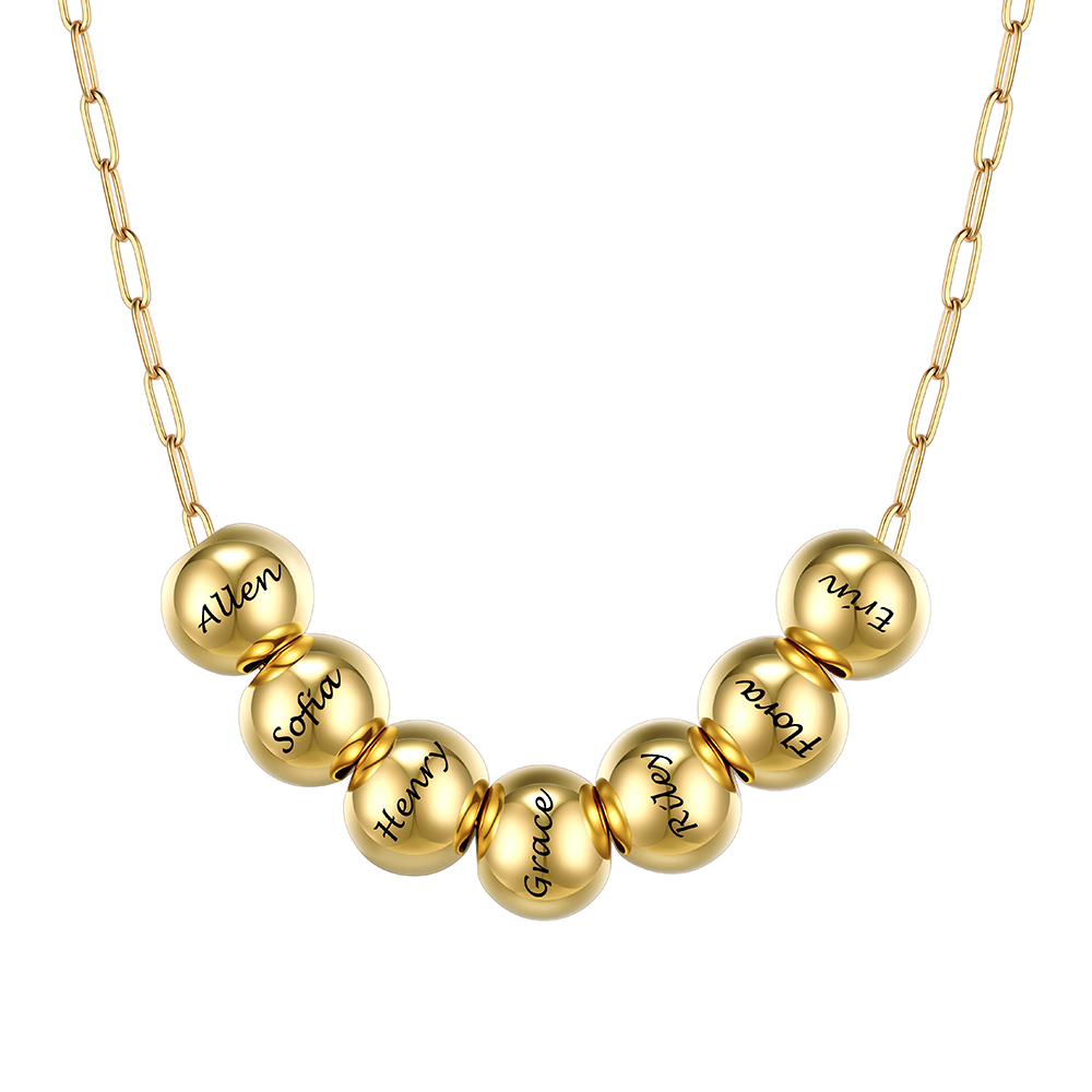 Personalized 7 Name Bead Ball Necklace