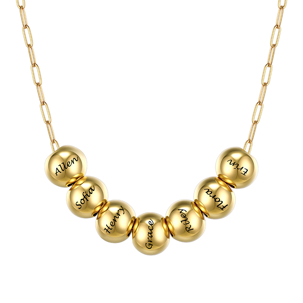 Personalized 7 Name Bead Ball Necklace