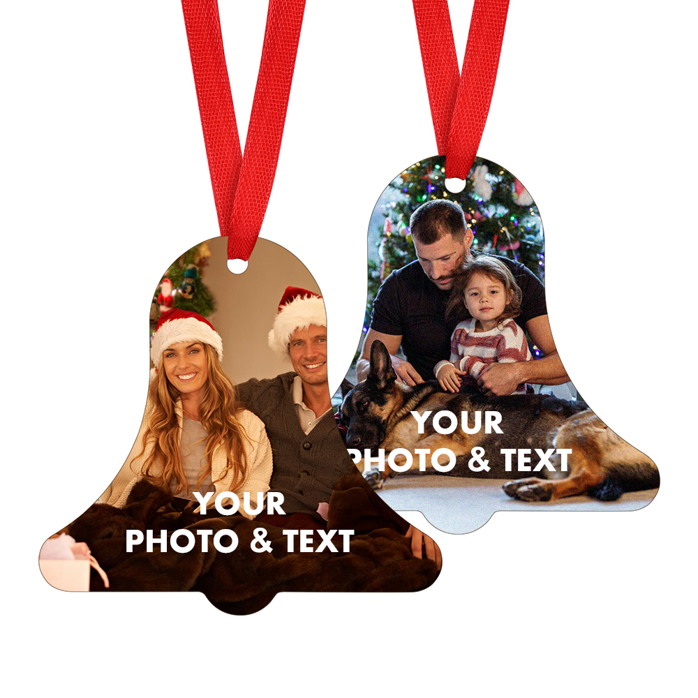 Personalized 2-Sided Photo Xmas Bell Ornament