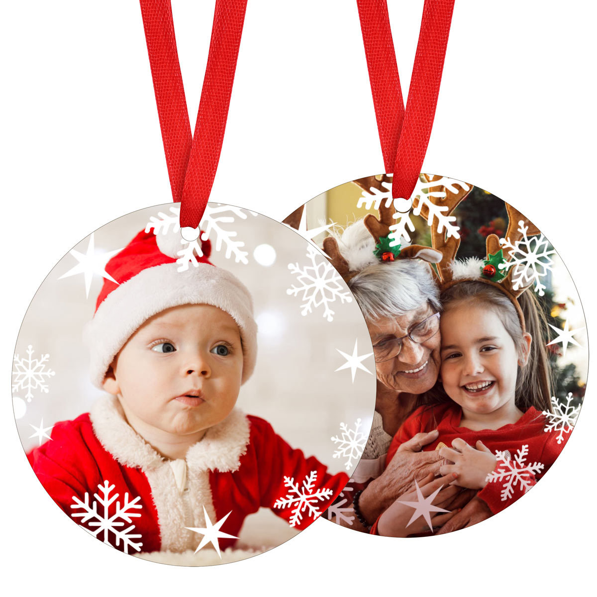 Personalized Snowflake Photo circle Ornament