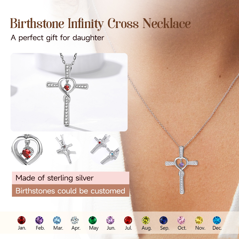 Birthstone Infinity Cross Pendant Necklace for Women 12 months stone