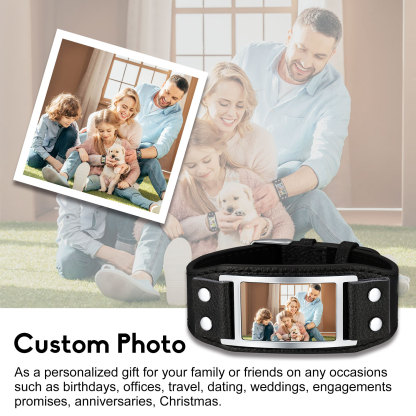 Custom Photo Leather Band Bracelet with Picture for Men