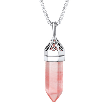 Crystal Pendant Hexagonal Synthetic Birthstone Neckclace 
