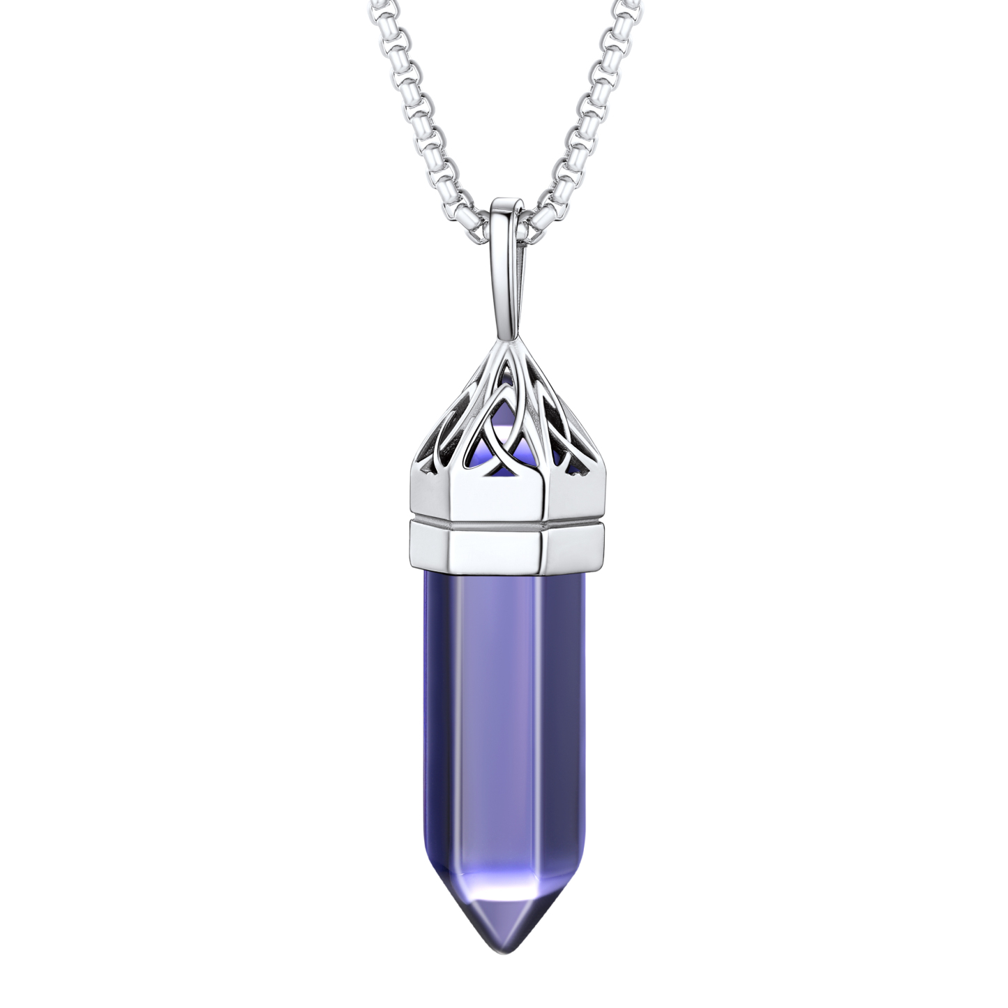 Crystal Pendant Hexagonal Synthetic Birthstone Neckclace 