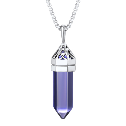 Crystal Pendant Hexagonal Synthetic Birthstone Neckclace 