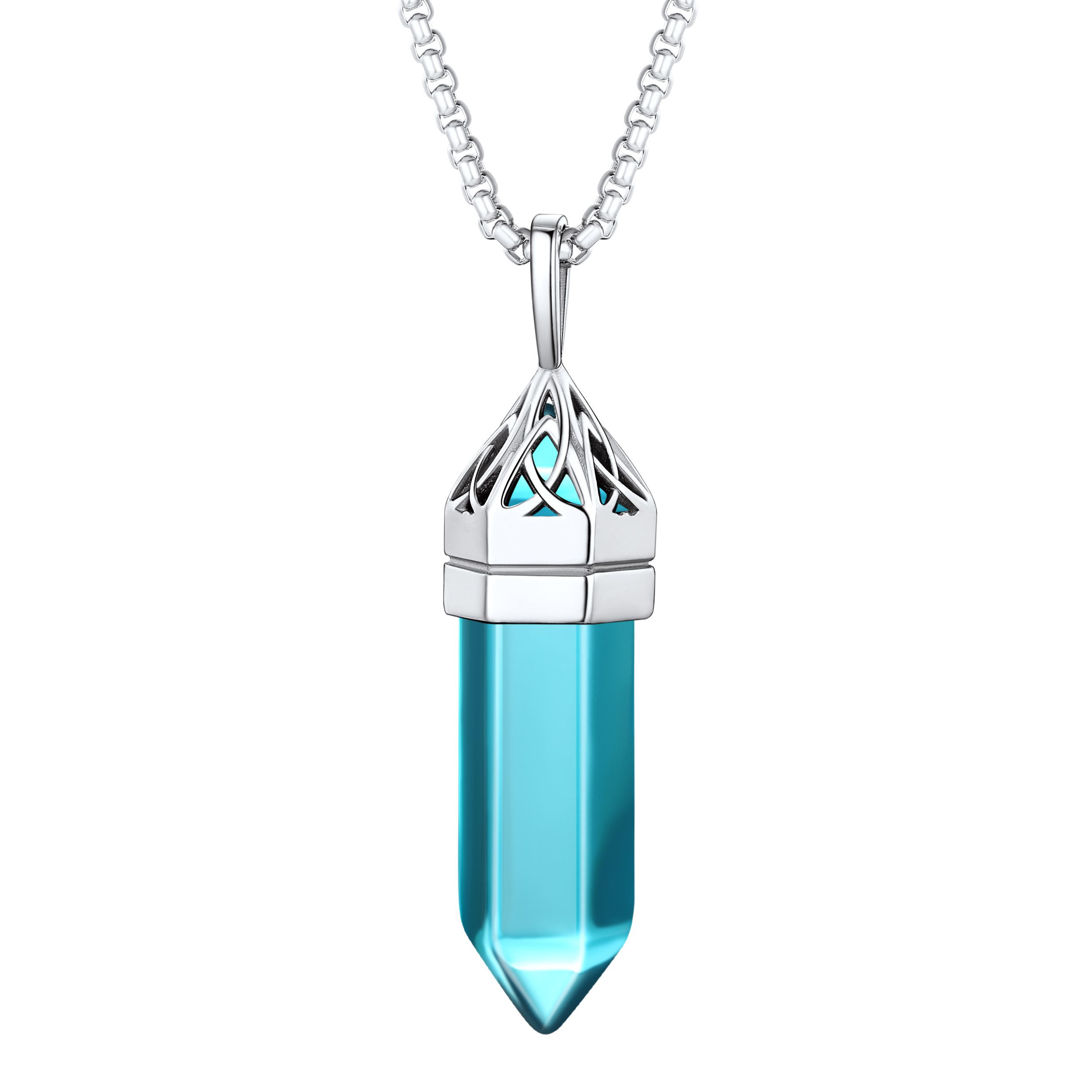Crystal Pendant Hexagonal Synthetic Birthstone Neckclace 