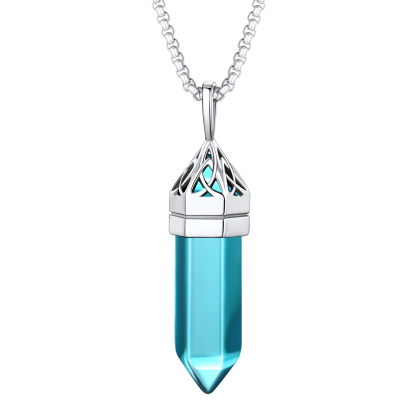 Crystal Pendant Hexagonal Synthetic Birthstone Neckclace 