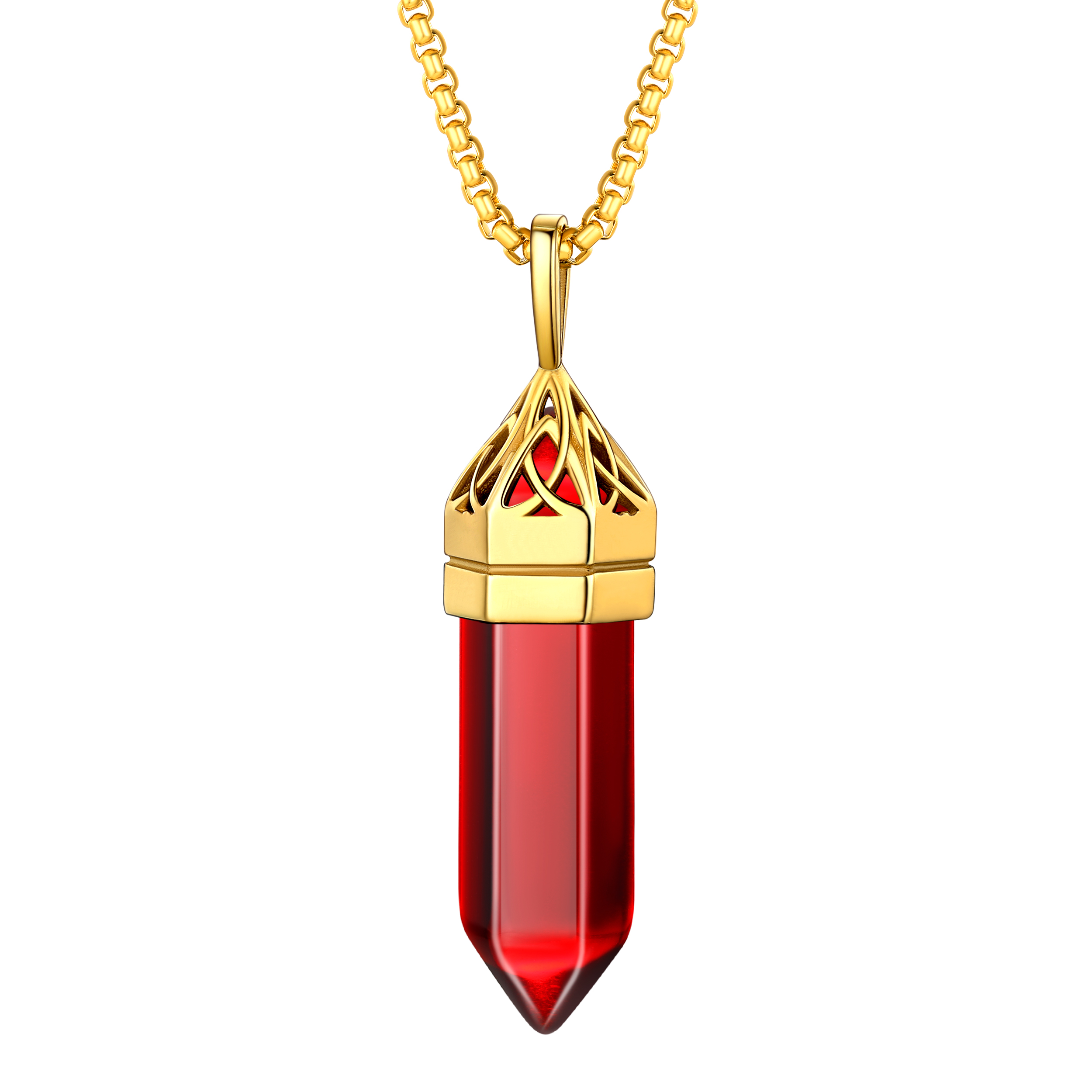 Crystal Pendant Hexagonal Synthetic Birthstone Neckclace 