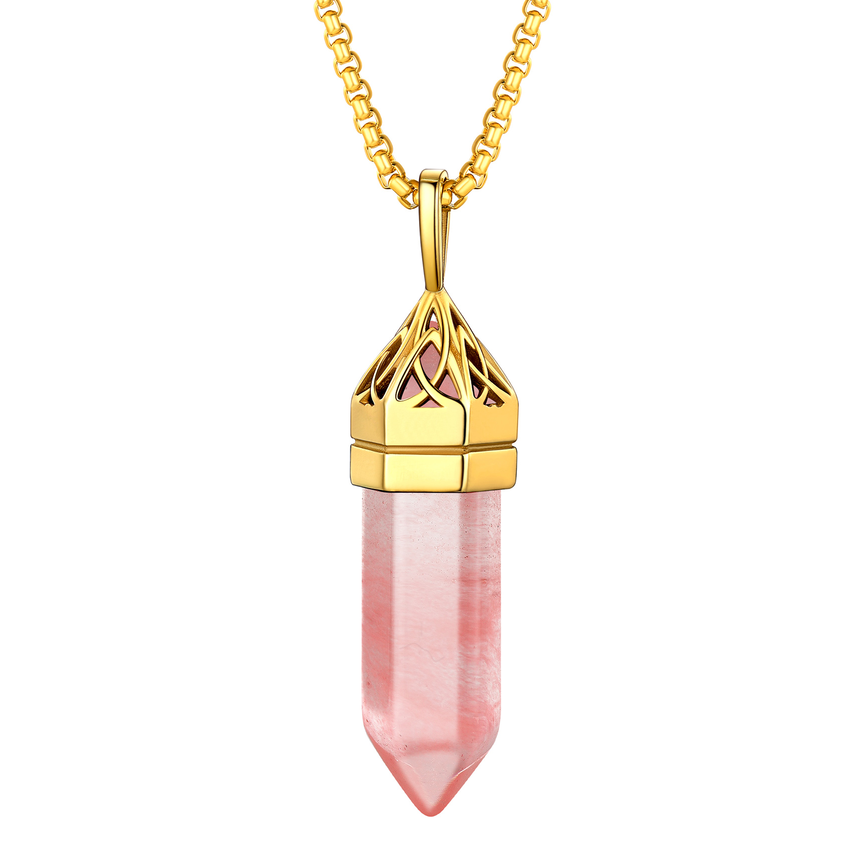 Crystal Pendant Hexagonal Synthetic Birthstone Neckclace 