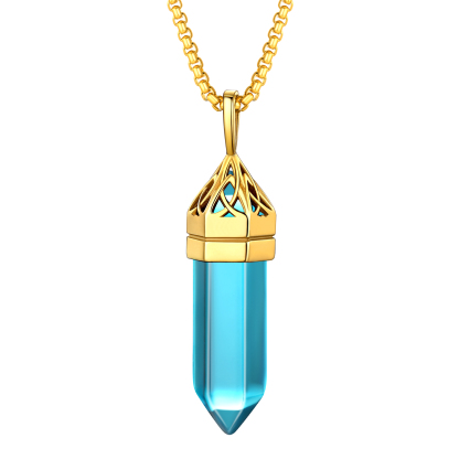 Crystal Pendant Hexagonal Synthetic Birthstone Neckclace 