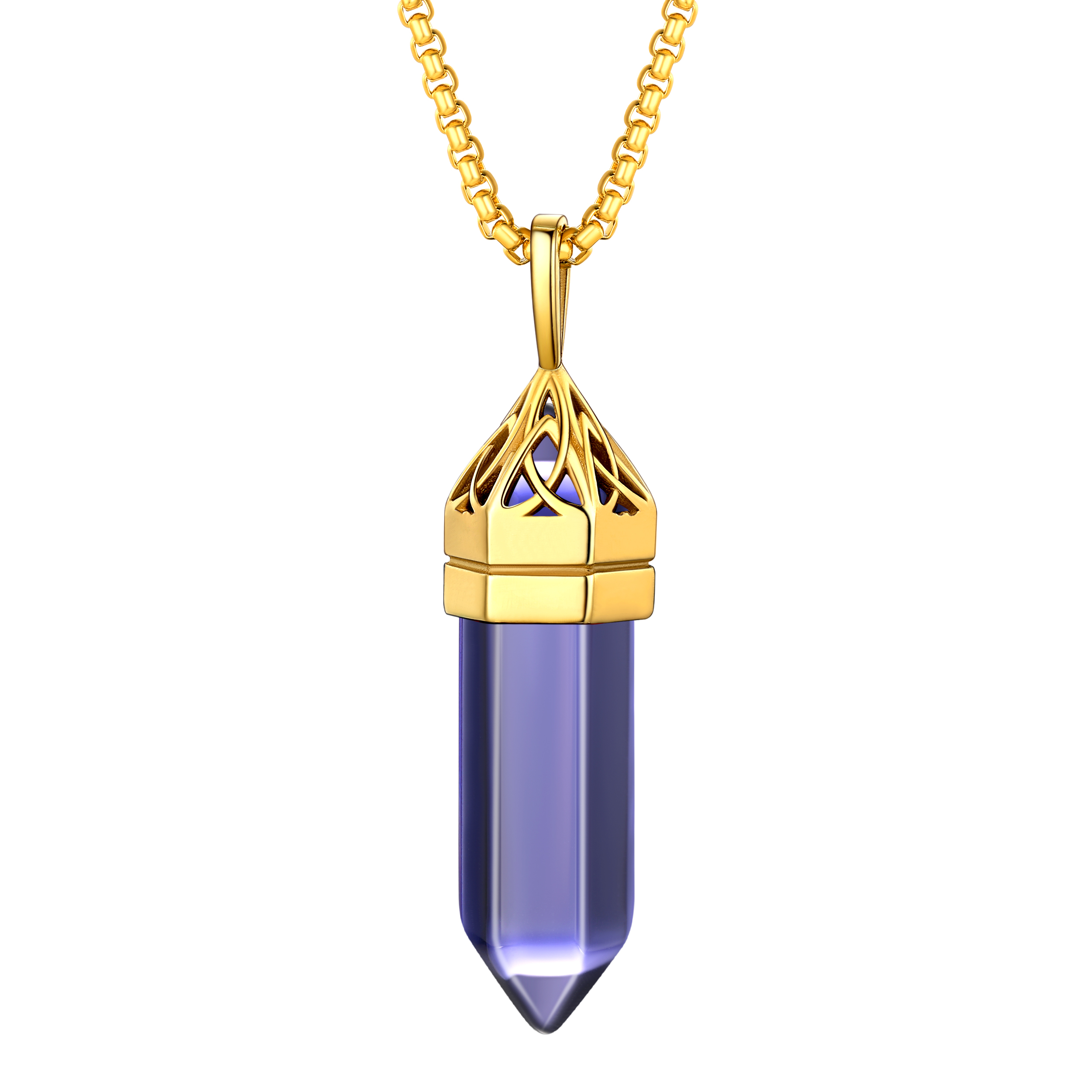 Crystal Pendant Hexagonal Synthetic Birthstone Neckclace 