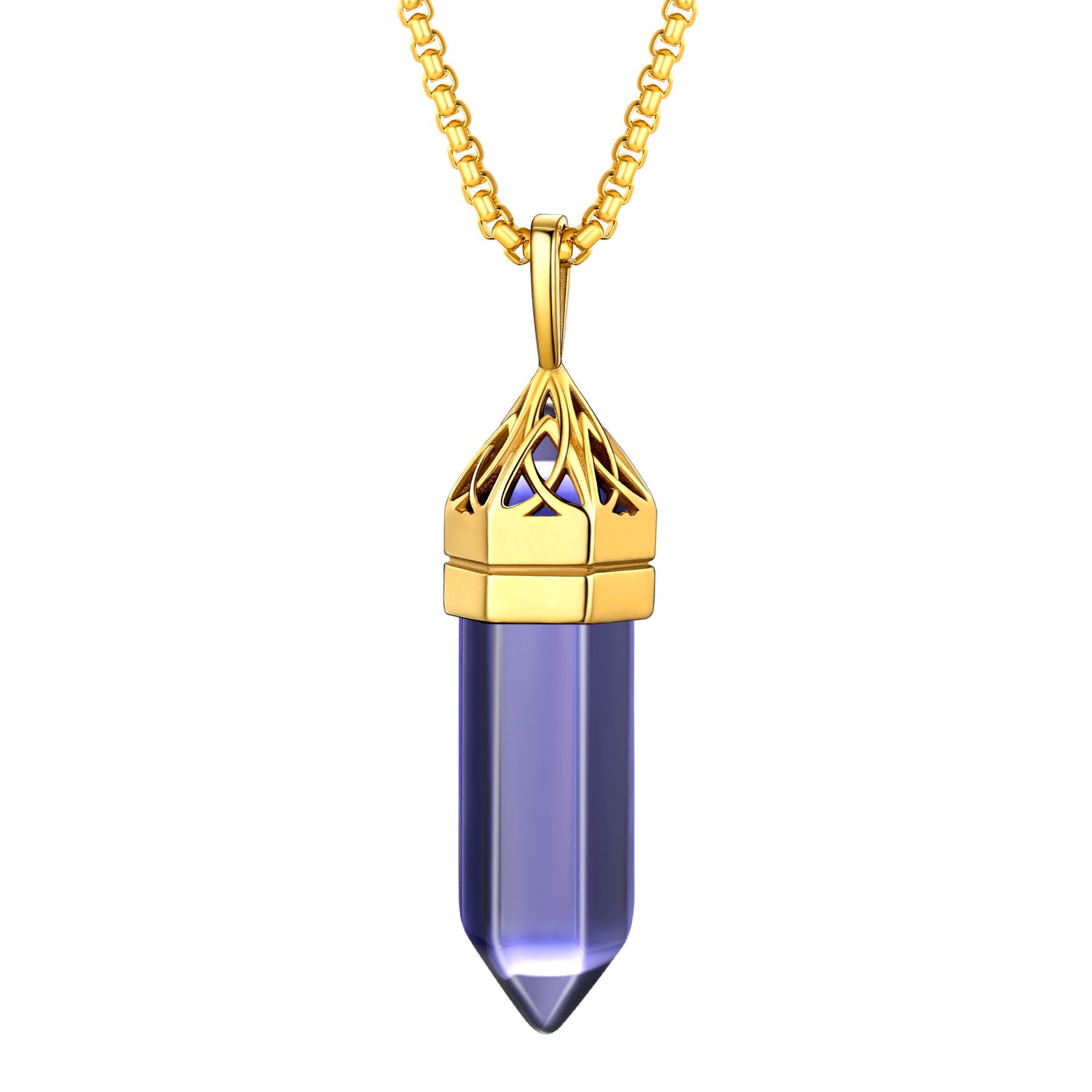 Crystal Pendant Hexagonal Synthetic Birthstone Neckclace 