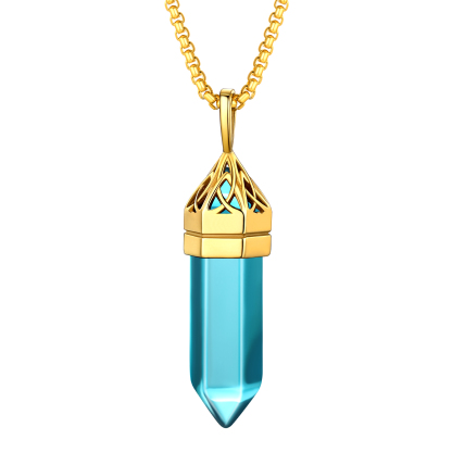 Crystal Pendant Hexagonal Synthetic Birthstone Neckclace 