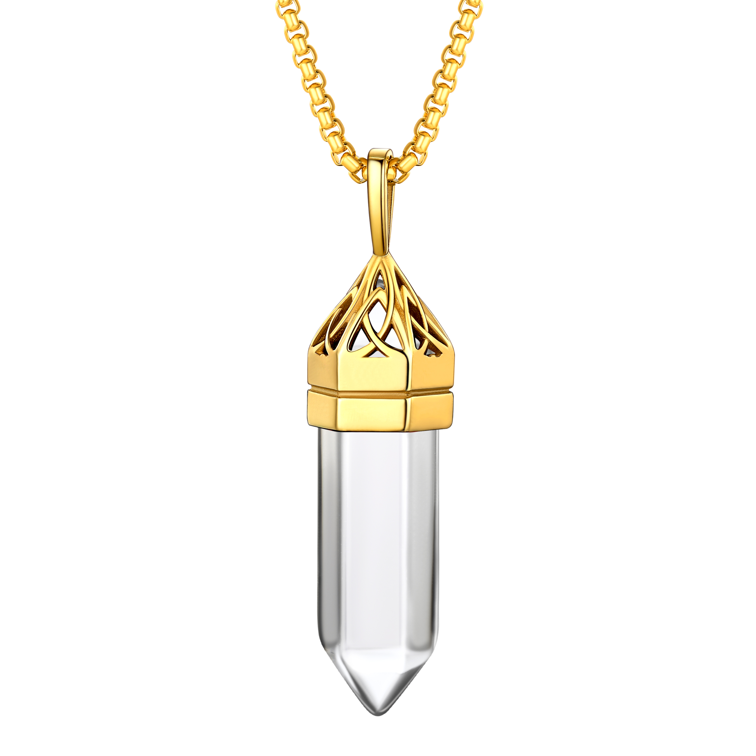 Crystal Pendant Hexagonal Synthetic Birthstone Neckclace 