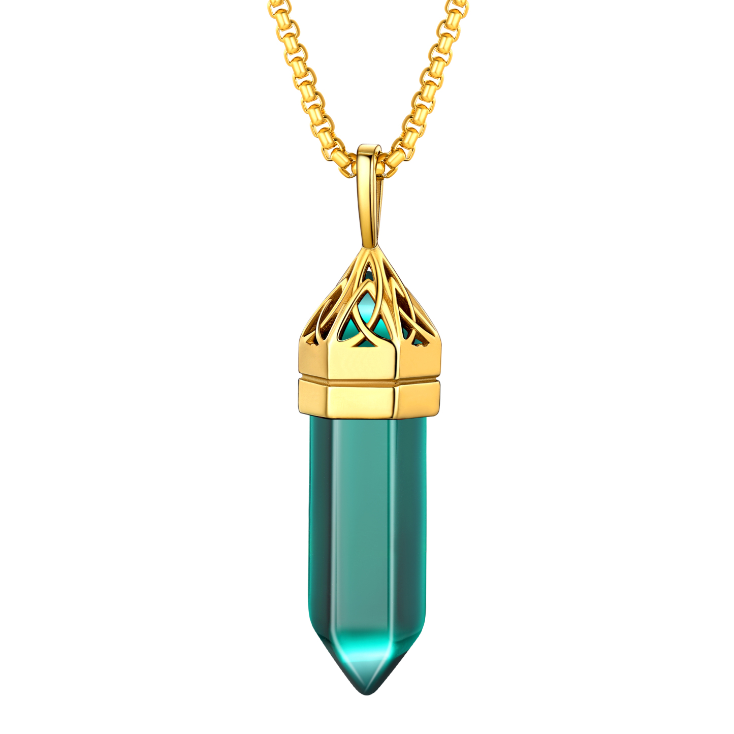 Crystal Pendant Hexagonal Synthetic Birthstone Neckclace 