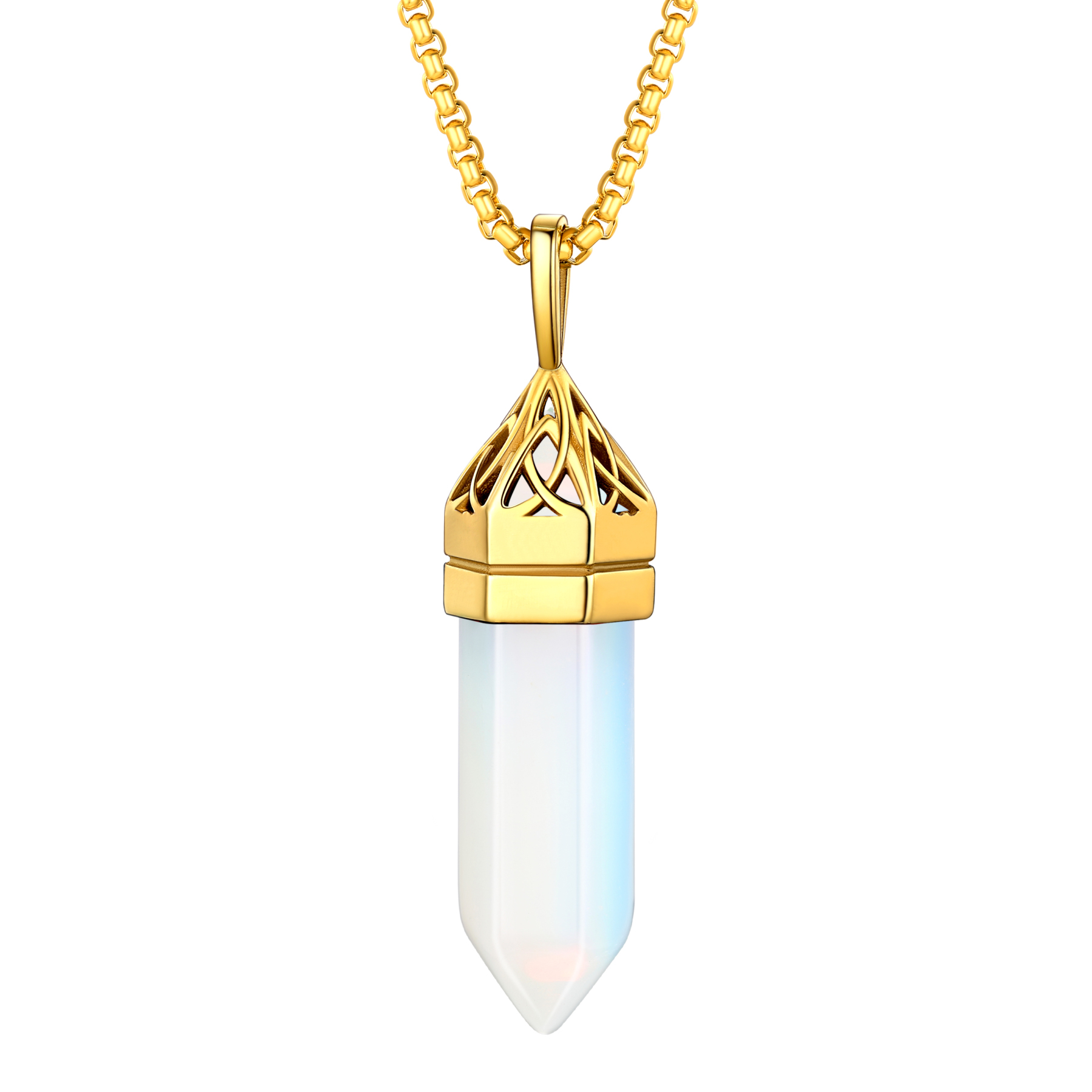 Crystal Pendant Hexagonal Synthetic Birthstone Neckclace 
